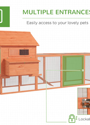 145" Wooden Chicken Coop with Run & Inner Hen House Space