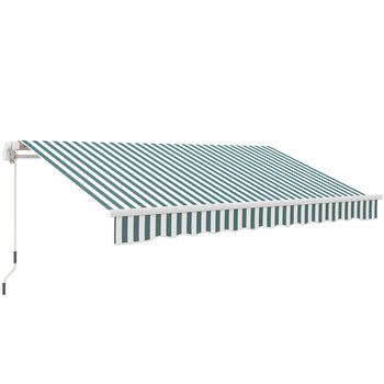 12' x 10' Retractable Awning Patio Awnings Sun Shade Shelter with Manual Crank Handle, 280g/m² UV & Water-Resistant Fabric and Aluminum Frame for Deck, Balcony, Yard, Green and White