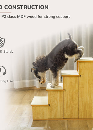 Pet Stairs, Small Pet Steps with Cushioned Removable Covering for Dogs and Cats Up To 22 lbs, Natural