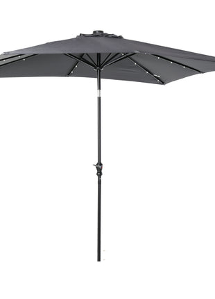 9' x 7' Solar Umbrella, LED Lighted Patio Umbrella for Table or Base with Tilt & Crank, Outdoor Umbrella for Garden, Deck, Backyard, Pool, Beach, Dark Gray