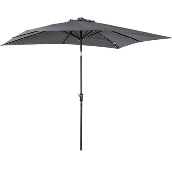 9' x 7' Solar Umbrella, LED Lighted Patio Umbrella for Table or Base with Tilt & Crank, Outdoor Umbrella for Garden, Deck, Backyard, Pool, Beach, Dark Gray
