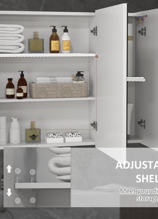 Bathroom Mirror Cabinet with Light, Bathroom Storage Cupboard with USB Charge, Adjustable Shelf, 35.5"W x 25.5"H, White