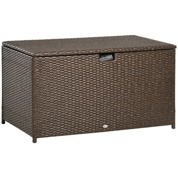 113 Gallon Outdoor Storage Box, Rattan Deck Box for Indoor, Patio Furniture Cushions, Pool Garden Tools, Brown