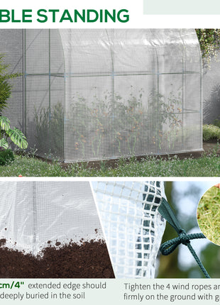 7' x 4' x 7' Outdoor Lean to Greenhouse, Walk-In Green House Plant Nursery with Roll-up Window, PE Cover, White