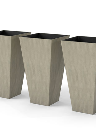 Tall Planters for Outdoor Plants Set of 3, 28 In Taper Planters with Drainage Holes, Indoor Grande Plant Pots, Front Porch Decor, Grey