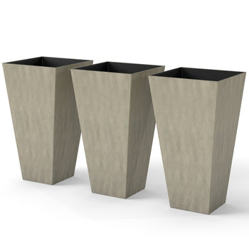 Tall Planters for Outdoor Plants Set of 3, 28 In Taper Planters with Drainage Holes, Indoor Grande Plant Pots, Front Porch Decor, Grey