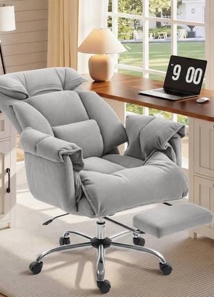 High Back Office Chair, Reclining Desk Chair with Footrest, High Resilience Foam, Rolling Wheels, Light Taupe Gray