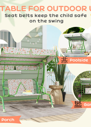 Kids Patio Swing Chair with Adjustable Canopy, Safety Belt for Patio, Garden, Poolside, Balcony, Green
