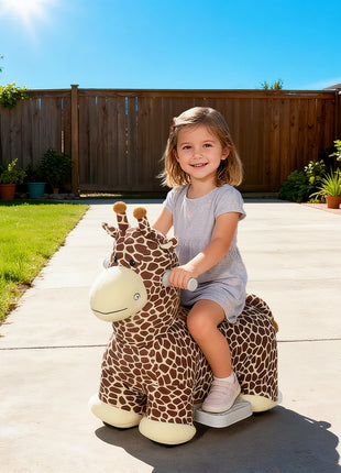 Kids Electric Ride On Giraffe, 6V Battery Powered Ride On Toy with Washable Cover, Music for 1.5-5 Years, Brown