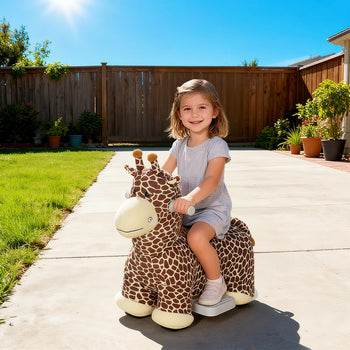 Kids Electric Ride On Giraffe, 6V Battery Powered Ride On Toy with Washable Cover, Music for 1.5-5 Years, Brown