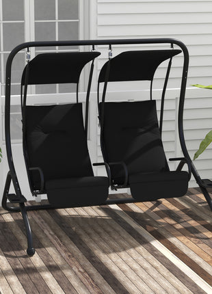 2-Seater Outdoor Porch Swing with Canopy, Patio Swing Chair for Garden, Poolside, Backyard, Black