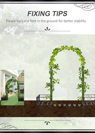 6.7' Steel Garden Arch Arbor with Scrollwork Hearts, Planter Boxes for Climbing Vines, Ceremony, Weddings, Party, Backyard, Lawn, Dark Gray
