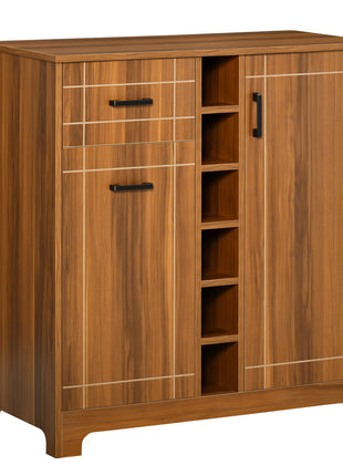 Retro Wine Cabinet for 6 Bottles, Wine Rack Sideboard Serving Bar with Glass Holders and 1 Drawer, Brown