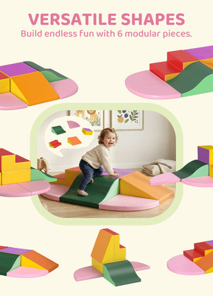 6-Pieces Foam Climbing Blocks for Toddlers 1-3 Years, Soft Play Set for Climb and Crawl, Assorted
