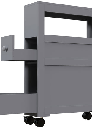 Space Saving Narrow Bathroom Storage Cabinet, Bath Toilet Paper Holder with Drawers and Rolling Wheels, Gray
