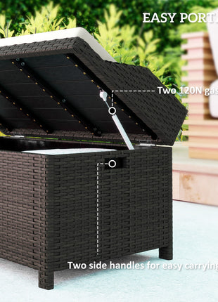 Outdoor Wicker Storage Bench with Storage & Cushion, Cream White
