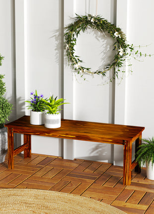 2-Seat Wood Garden Bench, Patio Bench Outdoor Bench with Slatted Seat, Backless Front Porch Bench for Park, Garden, Poolside, Deck, Carbonized