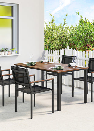 Outdoor Dining Set for 4, Patio Table and Chairs Set with 59" Rectangle Acacia Wood Table and 352 LBS Stackable Chairs