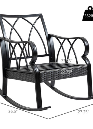 Outdoor Wicker Rocking Chair with Padded Cushions, Aluminum Furniture Rattan Porch Rocker Chair w/ Armrest for Garden, Patio, and Backyard, Blue