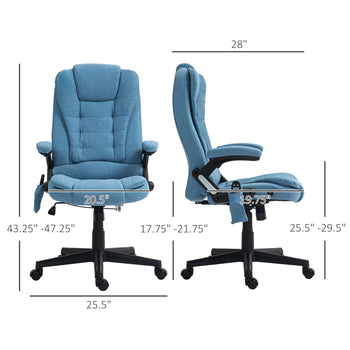 6 Point Vibrating Massage Office Chair with Heat, Linen High Back Massage Desk Chair w/ Reclining Backrest, Light Blue
