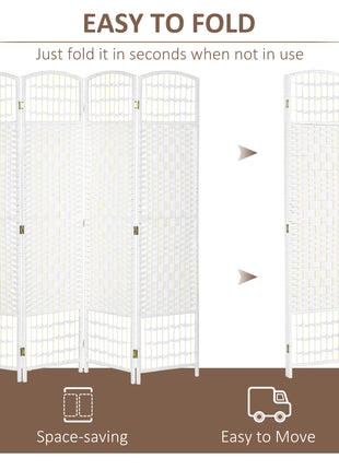 4 Panel Folding Room Divider Portable Privacy Screen Wave Fiber Room Partition for Home Office White
