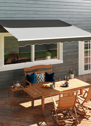 12' x 10' Electric Retractable Awning Sunshade Shelter with Remote Controller, Crank Handle for Deck Balcony Yard, Gray