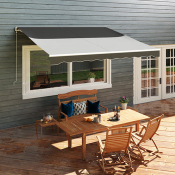 12' x 10' Electric Retractable Awning Sunshade Shelter with Remote Controller, Crank Handle for Deck Balcony Yard, Gray