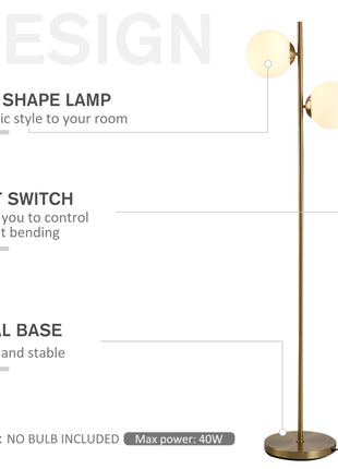 Floor Lamp w/ 2pcs Glass Lamp Shade Modern Portable Decorative Lamp, White