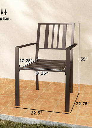 Patio Dining Chairs with Metal Slatted Design, Dark Brown