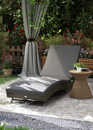 Patio Wicker Chaise Lounge Chair, Outdoor PE Rattan Sun lounger with Adjustable Backrest and 2 Wheels, Gray
