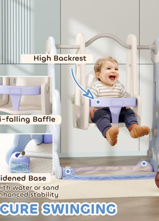 4 in 1 Toddler Slide and Swing Set for Ages 1.5-4, Toddler Playset Playground with Climber, Basketball Hoop, Light Blue