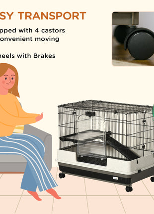 2-tier Compact Platform Rolling Small Animal Rabbit Cage for Hamsters, Chinchillas & Gerbils with a Large Living Space