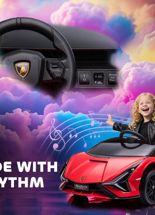 12V Lamborghini SIAN Licensed Electric Car for kids with Remote Control, Horn, Music, & Headlights, Red