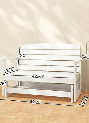 Patio Glider Bench w/ HDPE Slatted Double Rocking Chair, White