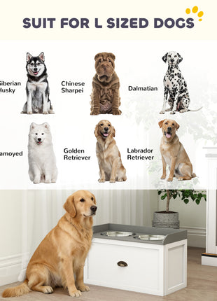 Pet Feeding Station Pet Dish Bowl Set with Storage, 2 Elevated Dog Bowls for Large Sized Dogs, White