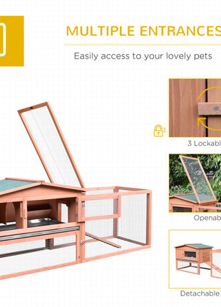 Rabbit Cage Outdoor, 62" Wooden Outdoor Rabbit Hutch, Small Animal Habitat with Detachable Run and Elevated Main House, Natural