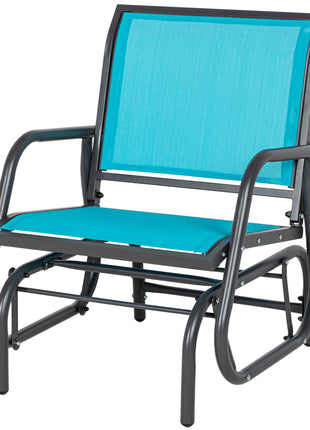 Outdoor Glider Chair, Steel Swing Chai with Curved Armrests for Porch, Garden, Poolside, Balcony, Blue