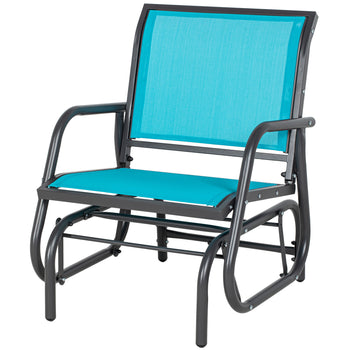 Outdoor Glider Chair, Steel Swing Chai with Curved Armrests for Porch, Garden, Poolside, Balcony, Blue