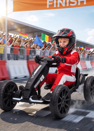 12V Electric Go Kart for Kids with Dual Motors, Adjustable Seat, Soft Start, LED Lights, EVA Wheels, for Age 3-6, Black