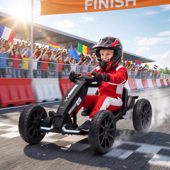 12V Electric Go Kart for Kids with Dual Motors, Adjustable Seat, Soft Start, LED Lights, EVA Wheels, for Age 3-6, Black