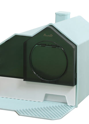 Hooded Cat Litter Box w/ Litter Mat, Litter Particle Catching, Light Blue
