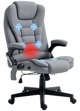 6 Point Vibrating Massage Office Chair with Heat, Linen High Back Massage Desk Chair with Reclining Backrest, Gray