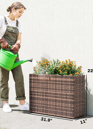 Tall Rectangular Planter with Removable Liner, Holes, PE Wicker Large Planter Box for Indoor Outdoor Plants, Brown