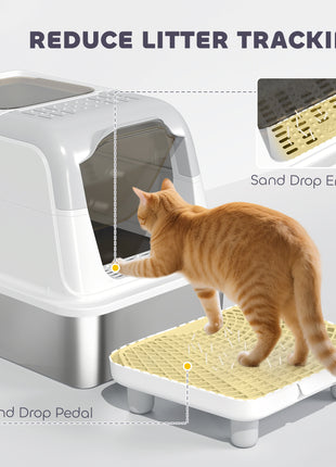 Extra Large Stainless Steel Litter Box, Enclosed Cat Litter Box with Scoop, Deodorizer Bag, Sand Drop Pedal