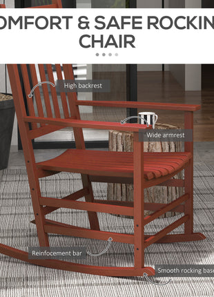 Outdoor Rocking Chair Set of 2, Patio Rocking Chair with Smooth Curves, High Density Wooden Rockers for Lawn Garden Porch, Supports Up to 350lbs, Wine Red