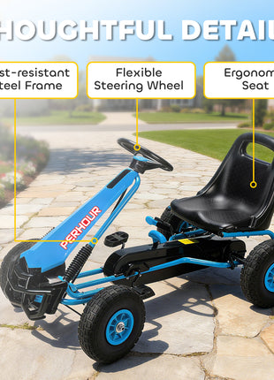 Kids Go Kart, Pedal Car with Adjustable Seat, EVA Wheels, Brake, for Boys & Girls Aged 3-8 Years Old, Blue