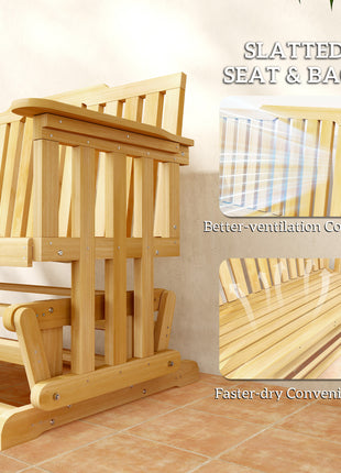 2-Person Patio Swing Glider Bench with Quick Drying Design and Wide Armrest, Wood Rocking Chair Loveseat for Backyard Garden Porch, Natural