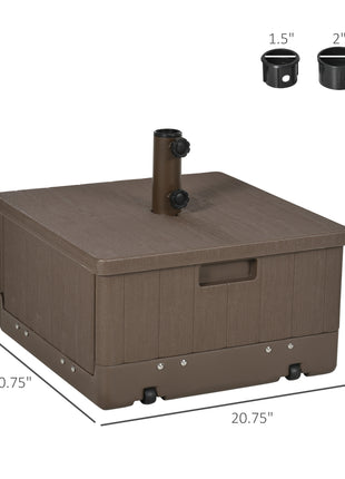 3-in-1 Outdoor Umbrella Base, Coffee End Table, Flower Box Planter, 175lbs Capacity Patio Umbrella Stand Table with Wheels and Handles, Brown