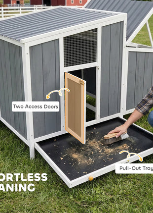 Chicken Coop, Wooden Chicken House for 4-6 Hens, Outdoor Hen House with Nesting Box, Pull-Out Tray and Weatherproof Roof