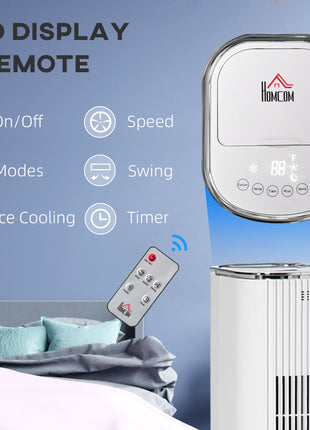 42" 3-In-1 Ice Cooling Fan with Humidifier, Evaporative Air Cooler with Water Tank, 3 Modes, 3 Speeds, 12H Timer, White